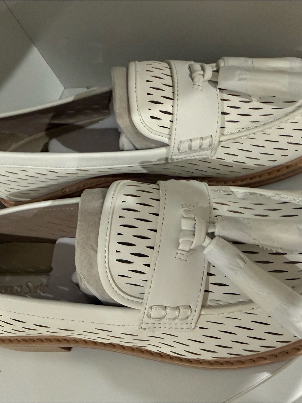 Franco Sarto White Perforated Tassel Loafers